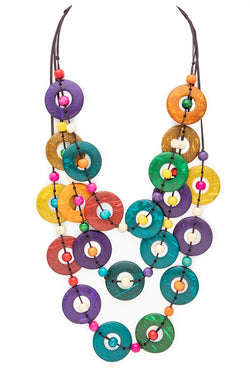 Station Wooden Disk Layered Necklace