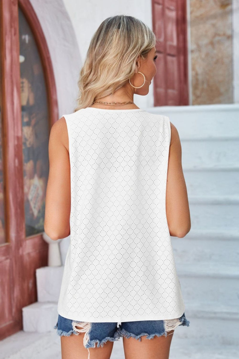 Eyelet Open Front Sleeveless Cardigan